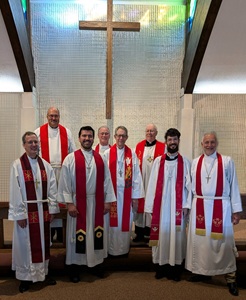 Pastor Hyatt's Instalation Picture. Contains Pr. Hyatt as well as Pr. Jung,Pr.Winter,Pr.Weldon,Pr.Sheridan,Pr.Flanick,Pr.Hyatt,Pr. Voll The Officiants of Hyatt Installation.